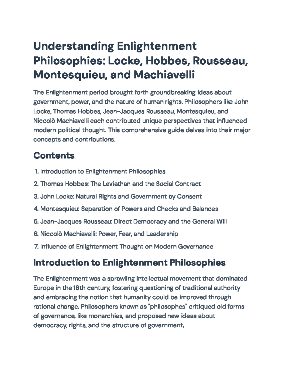 Enlightenment Philosophers: Key Ideas of Locke, Hobbes, Rousseau, and ...