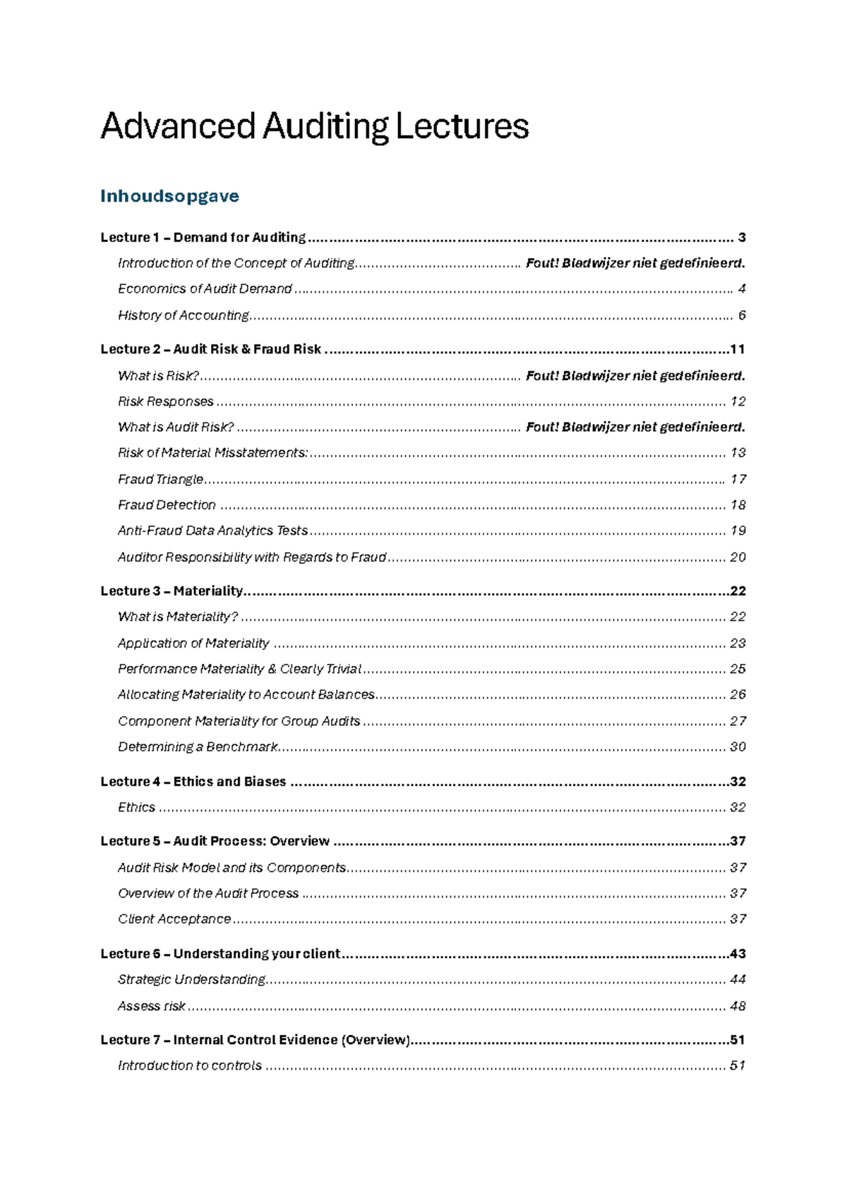 Advanced Auditing (AUD 501) Lecture Summary and Key Concepts - Studeersnel