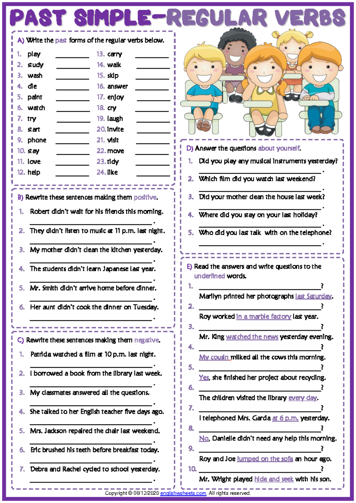 Regular Verbs Homework: Past Forms & Sentence Transformations - Studocu