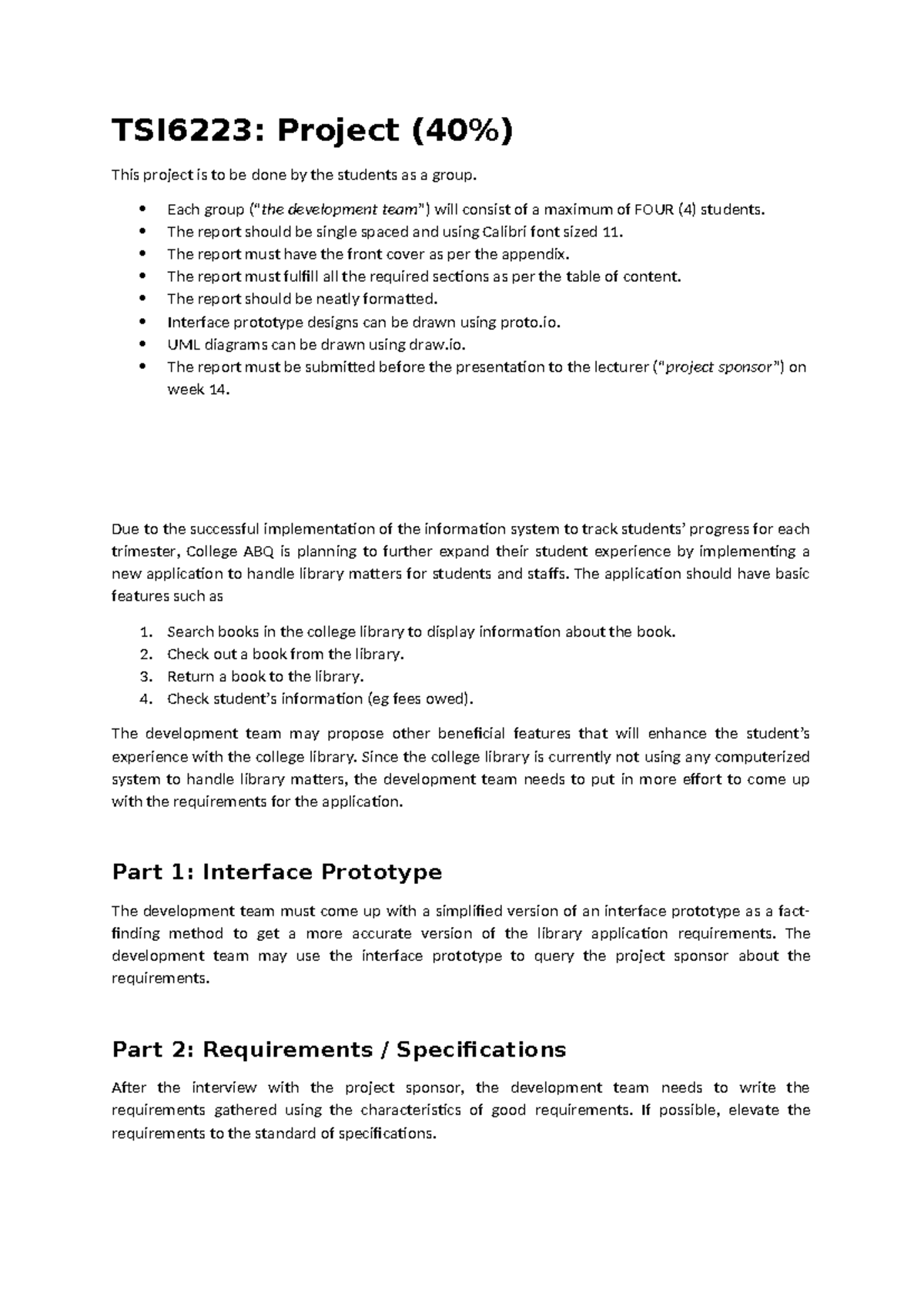 TSI6223: Group Project Report on Library Application Development - Studocu