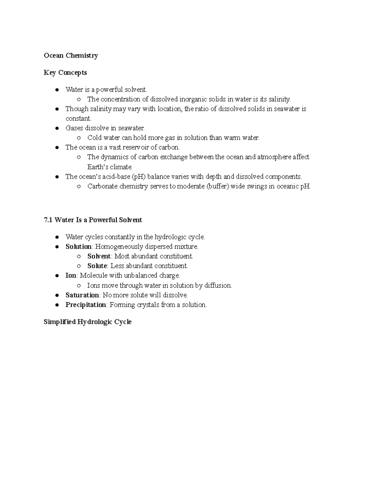 Ocean Chemistry: Chapter 7 Notes on Water as a Solvent and Salinity ...