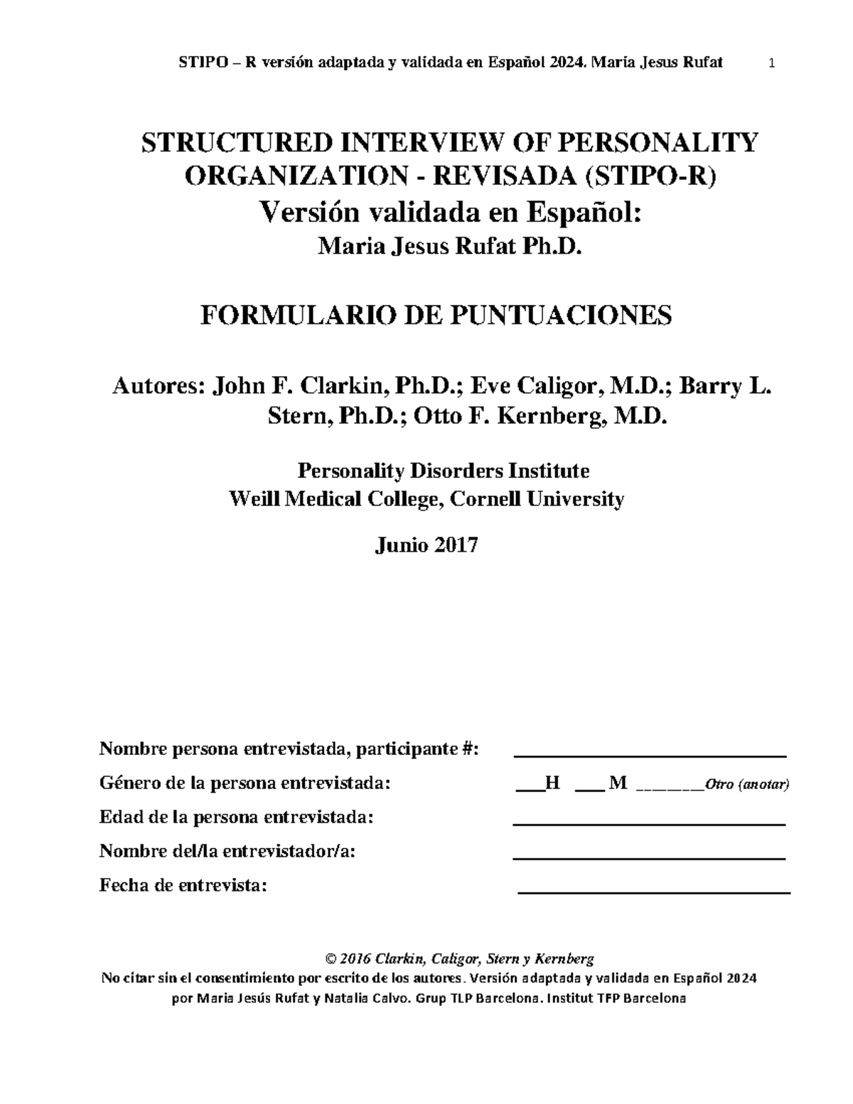 STIPO R: Formulario de Puntuaciones Adaptado en Español 2024 - Studocu