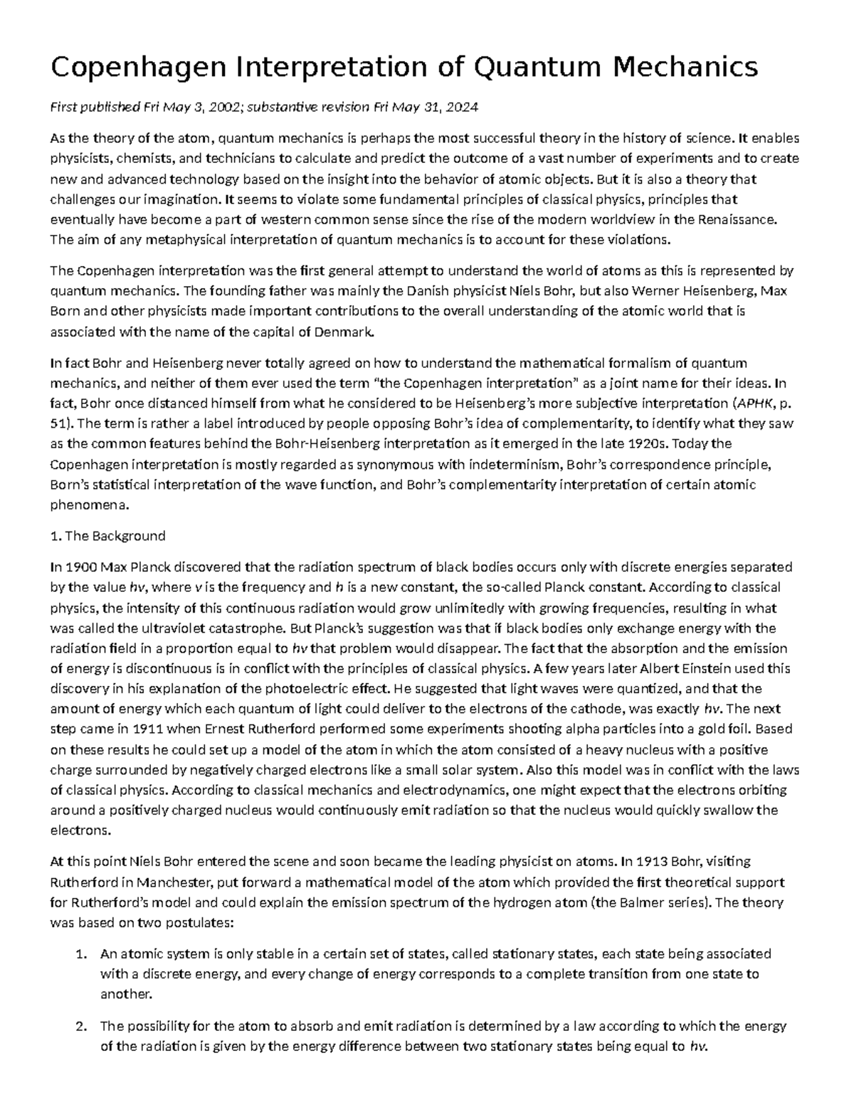 Copenhagen Interpretation of Quantum Mechanics: A Comprehensive ...