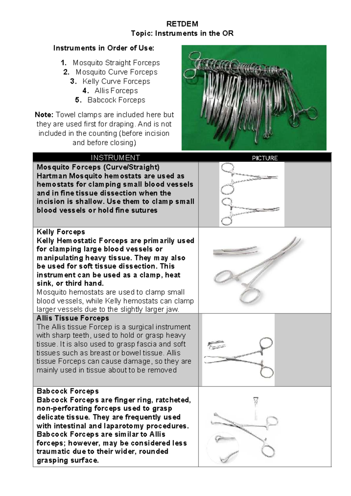 Instruments in the OR: Detailed Overview and Usage Guide - Studocu