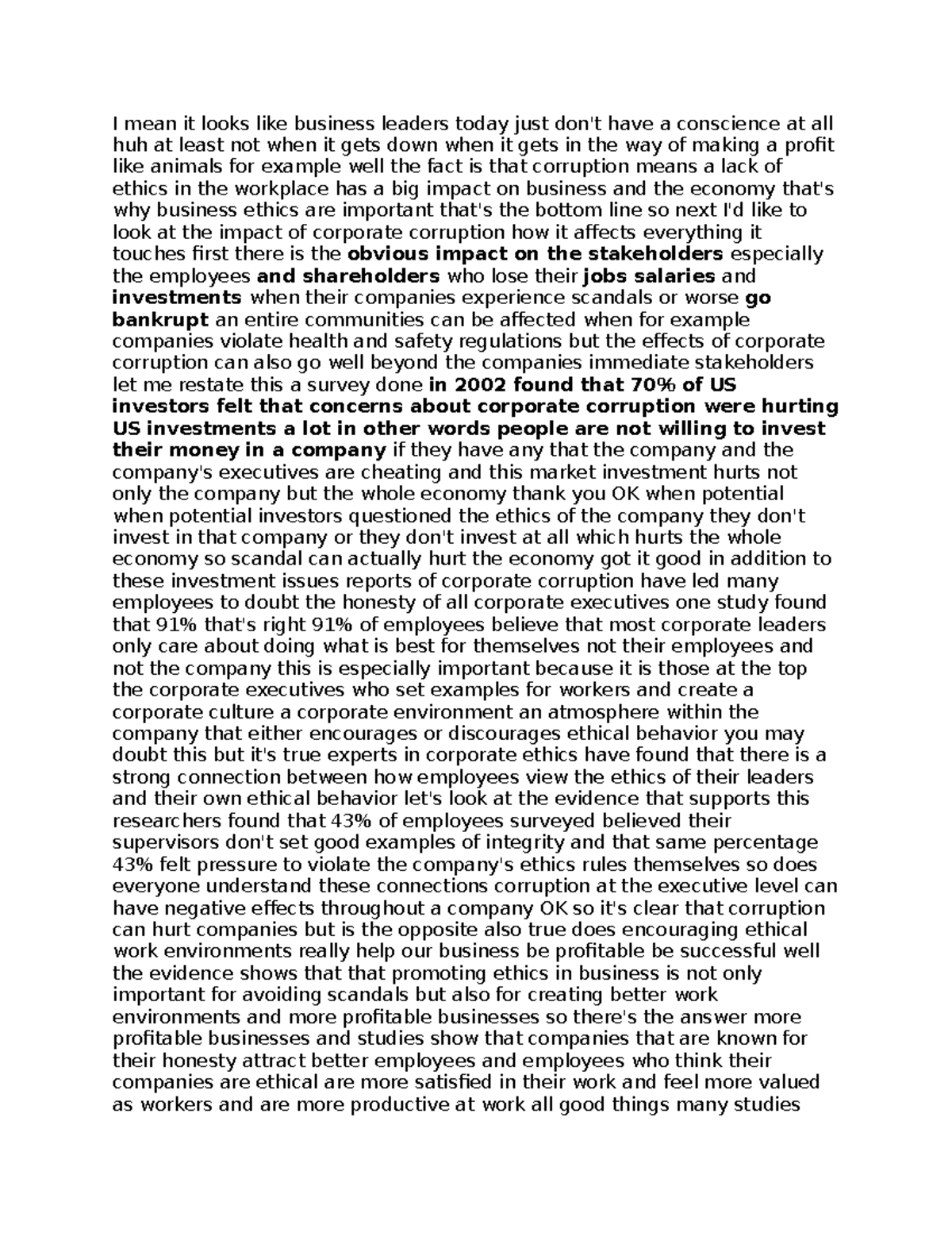 Corporate Ethics and Corruption: Impact on Business and Economy ...