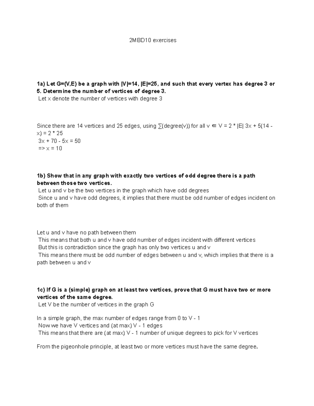 2MBD10 Exercises: Graph Theory Problems and Solutions - Studeersnel