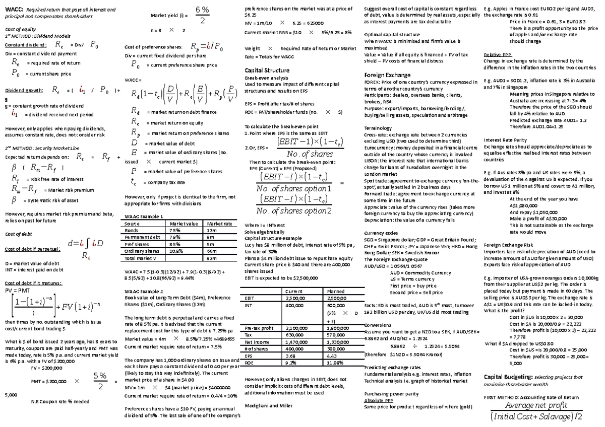 Finance Cheat Sheet - final exam resource - Time value of money Simple ...