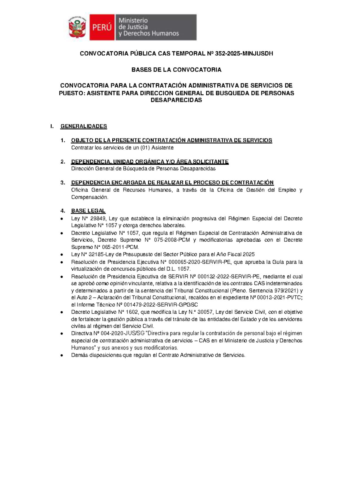 Convocatoria CAS 27378-352-2025: Asistente Dirección General de ...