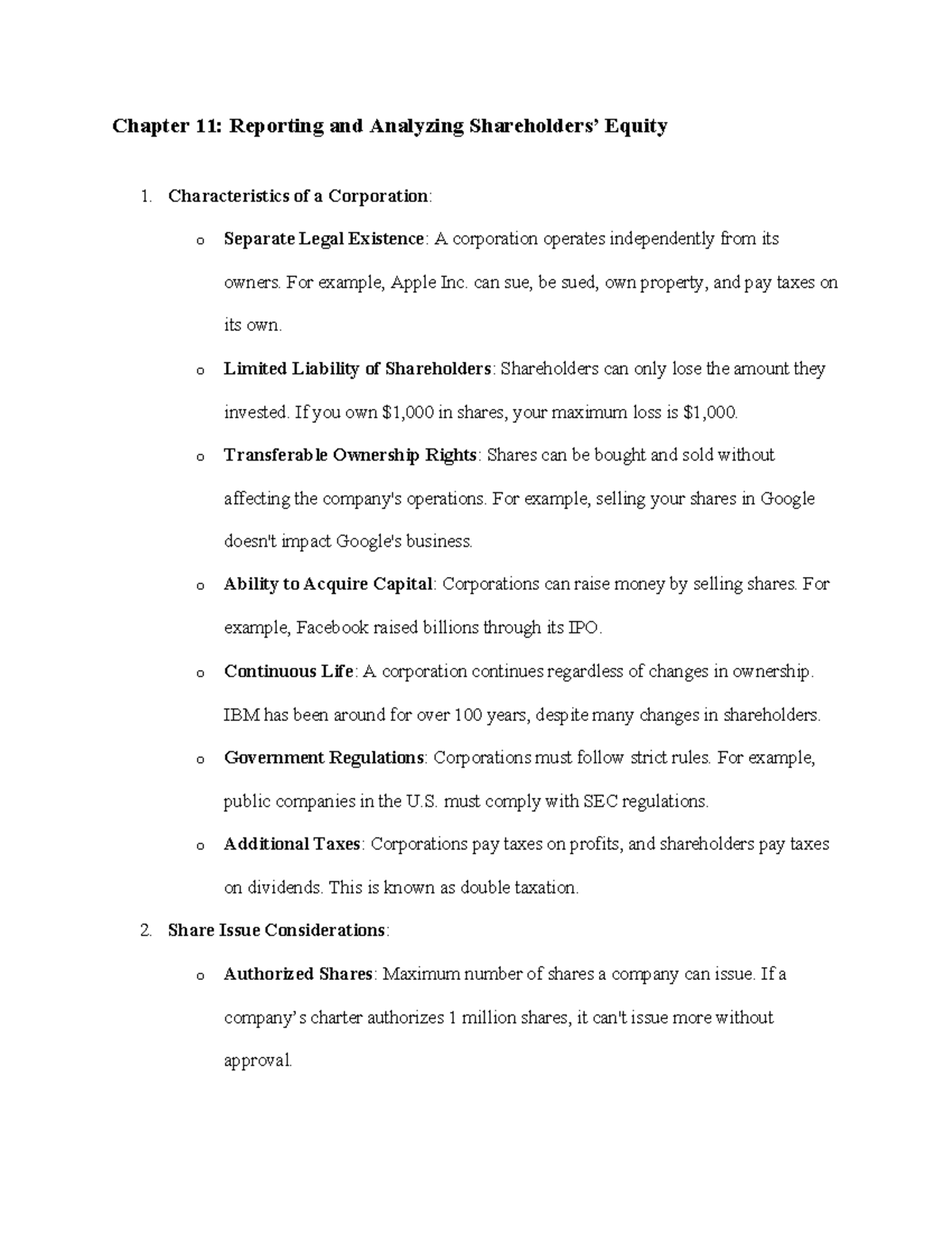Chapter 11-14: Reporting, Analyzing Equity & Cash Flows Notes - Studocu