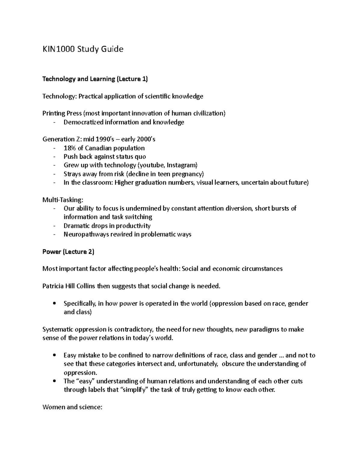 KIN1000 Final Exam Study Guide: Exploring Power, Technology, and Health ...