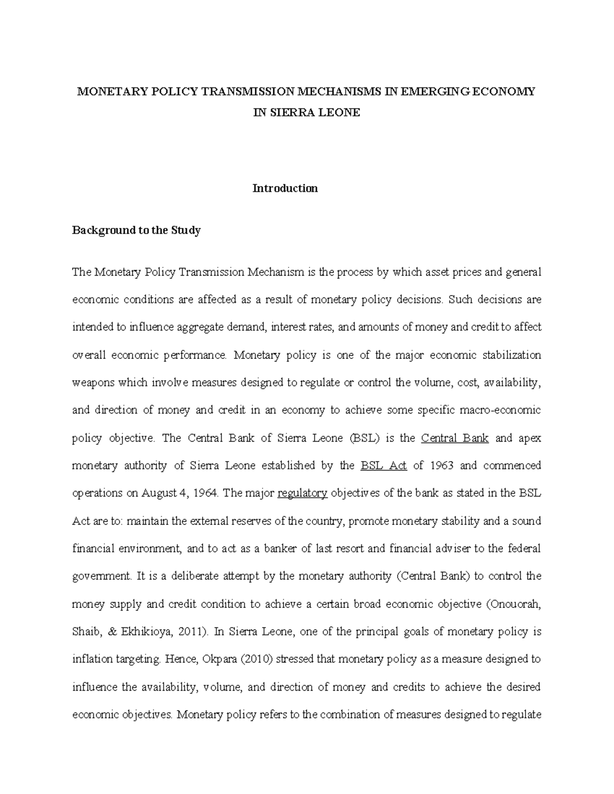 Monetary Policy Transmission Mechanisms and Economic Development in ...