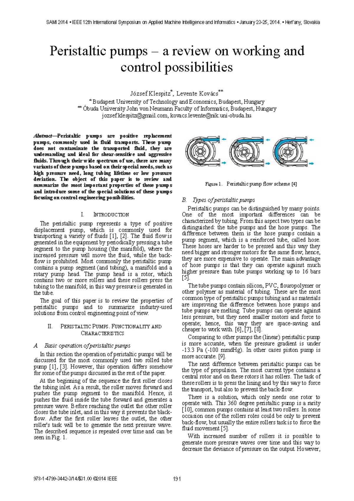 SAMI 2014: Review of Peristaltic Pumps and Control Engineering - Studocu
