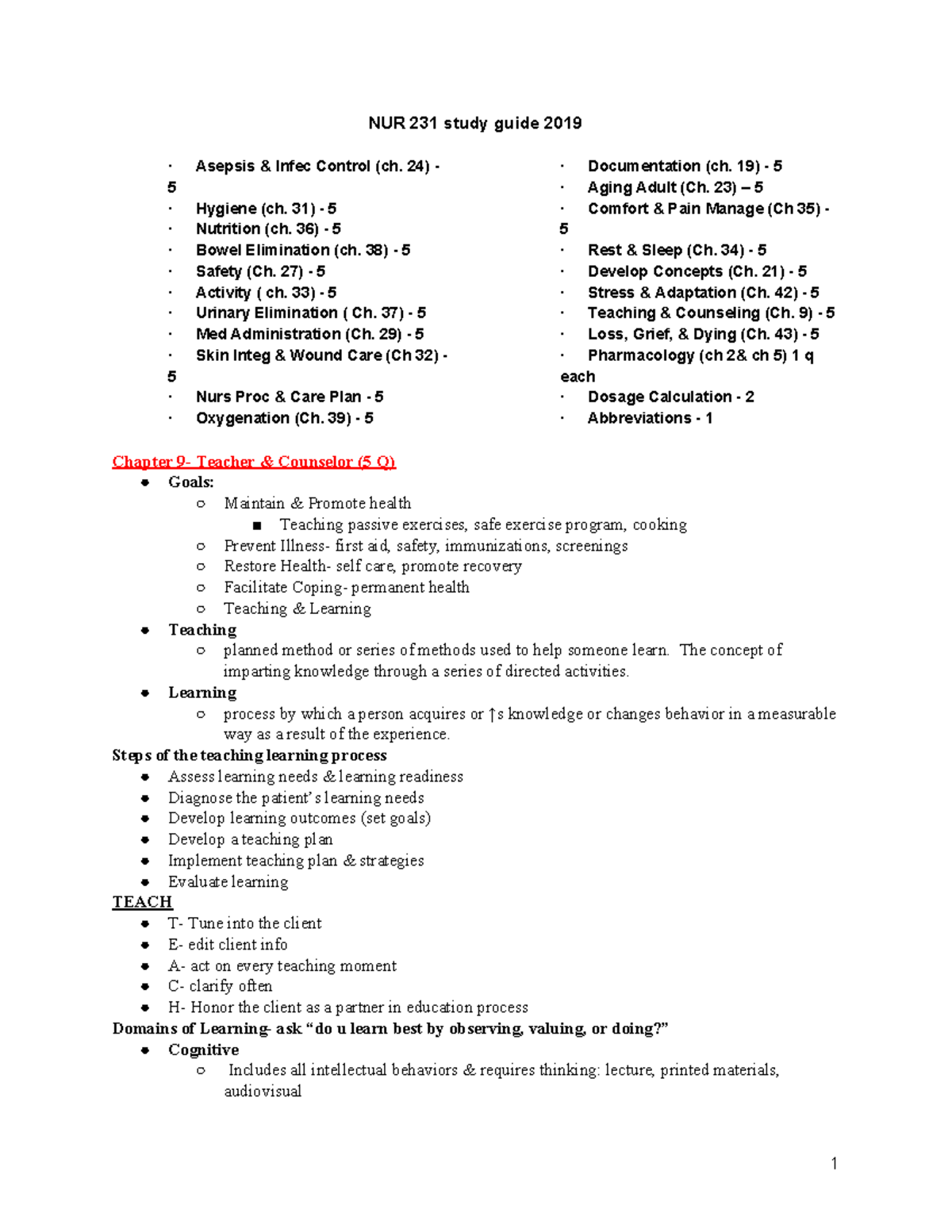 NUR 231 Final Exam Study Guide: Key Concepts & Topics Review - Studocu