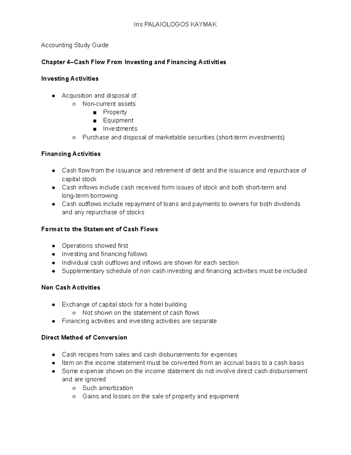 Accounting Study Guide: Cash Flow Analysis & Cost Principles (ACCT 101 ...