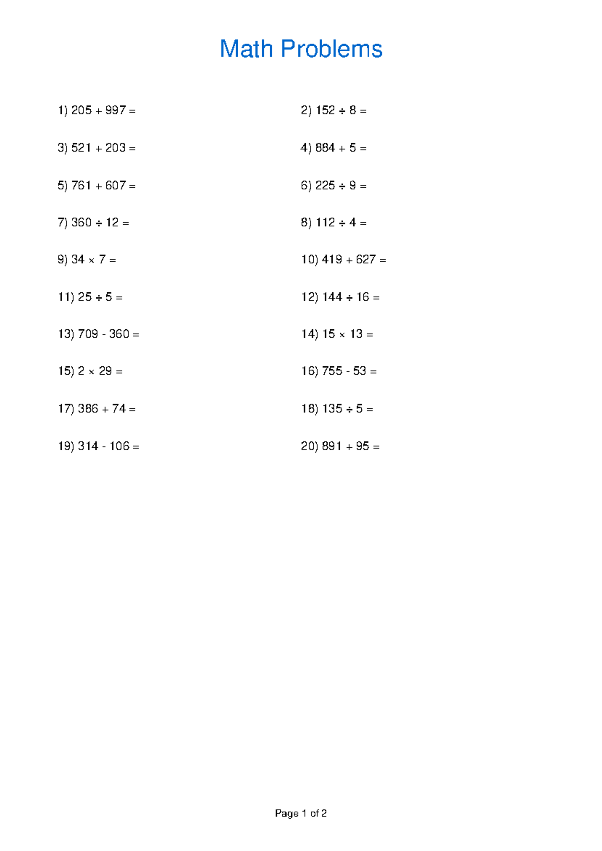 Beginner Math Problems & Solutions (Course Code: 205) - Studocu