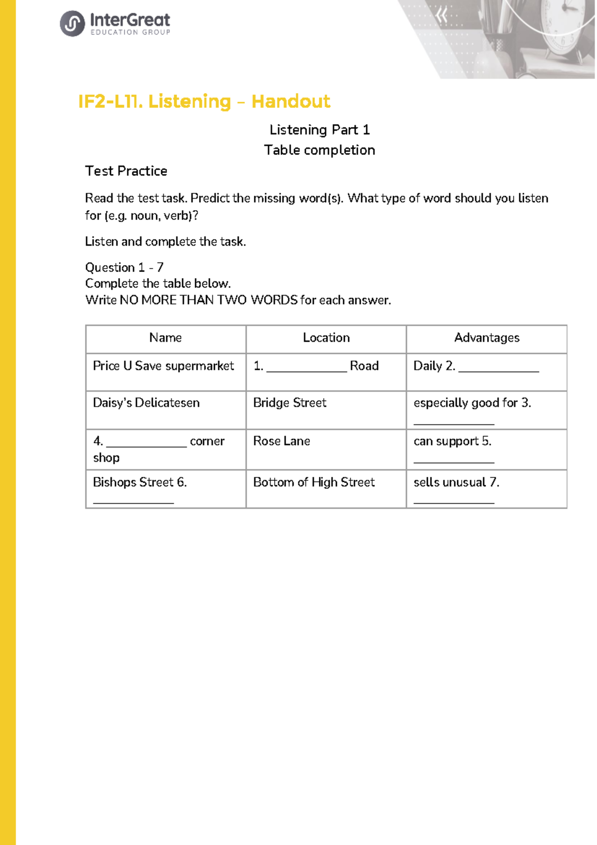 IF2-L11. Lesson Handout - IF 2 - L 11. Listening – Handout Listening ...
