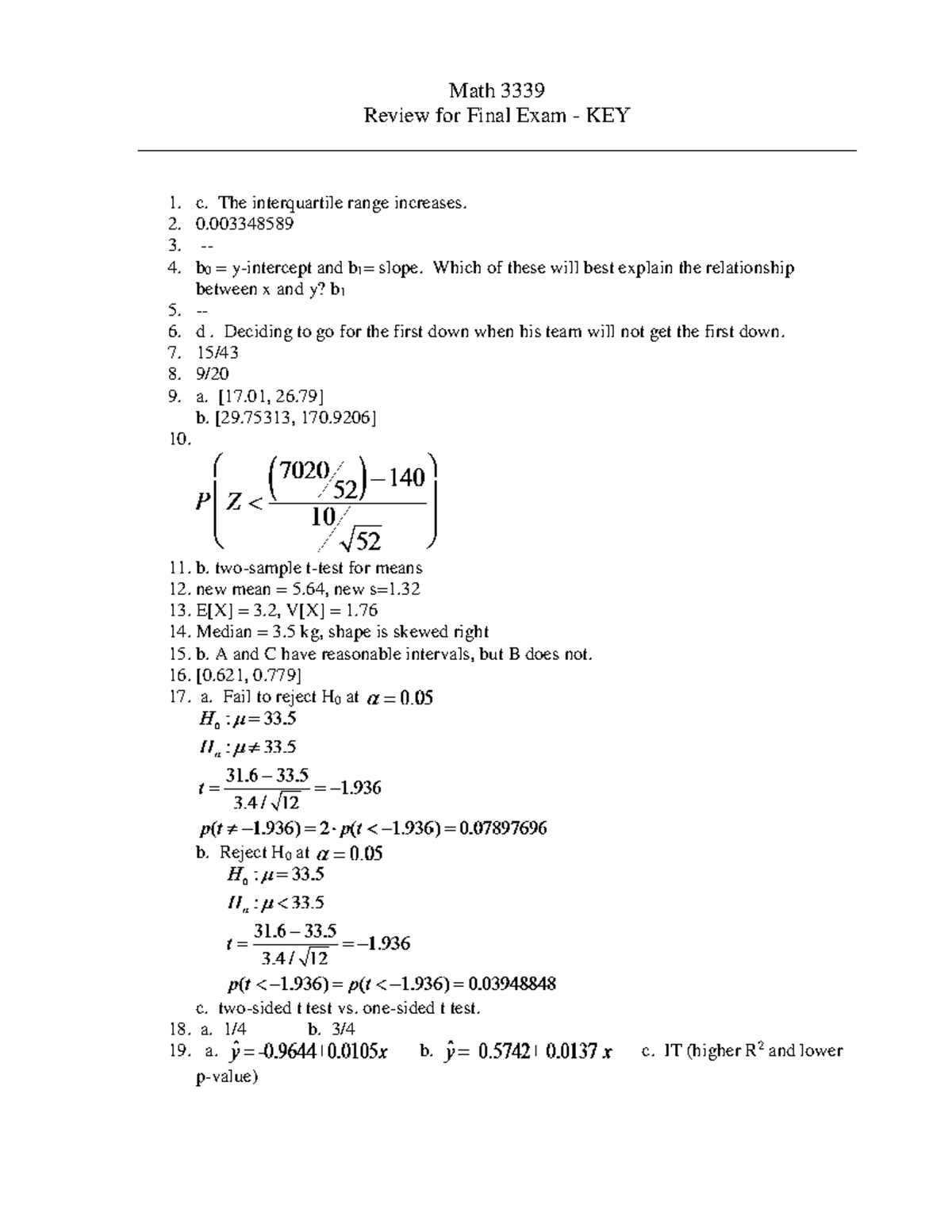 Math 3339 Final Exam Review Key: Comprehensive Solutions and Insights ...