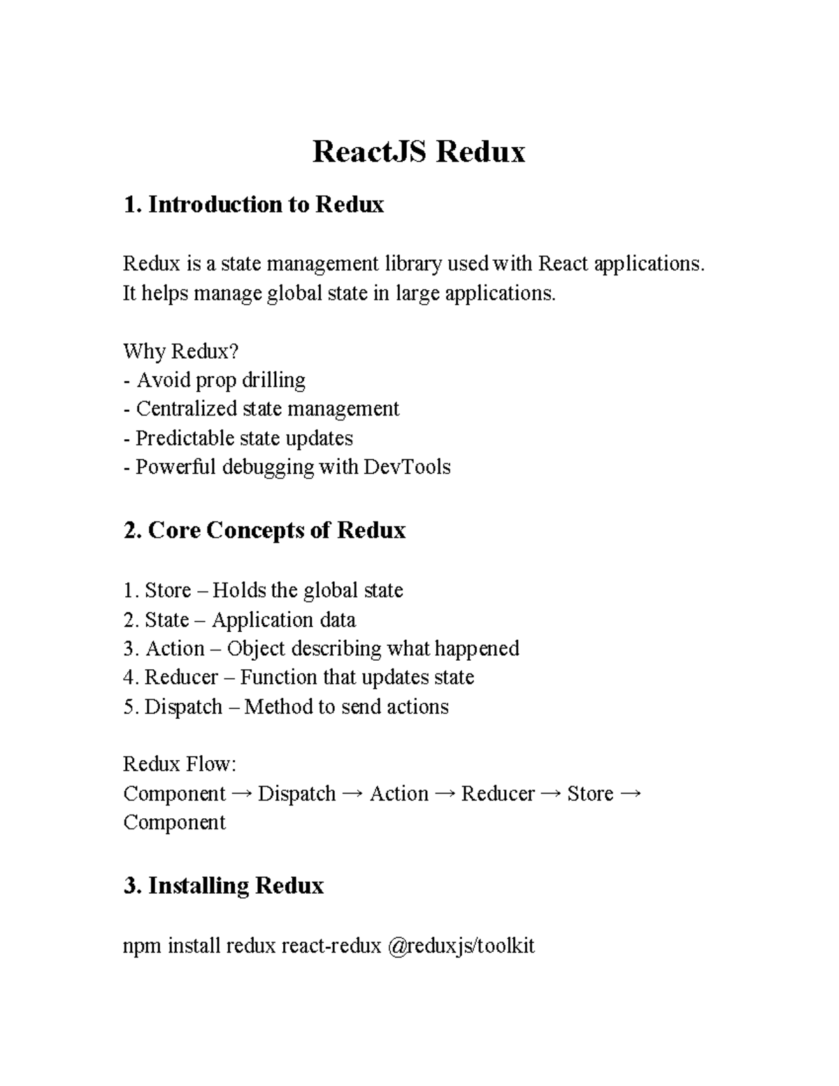 ReactJS Redux (Course Code) - Comprehensive Study Notes - Studocu