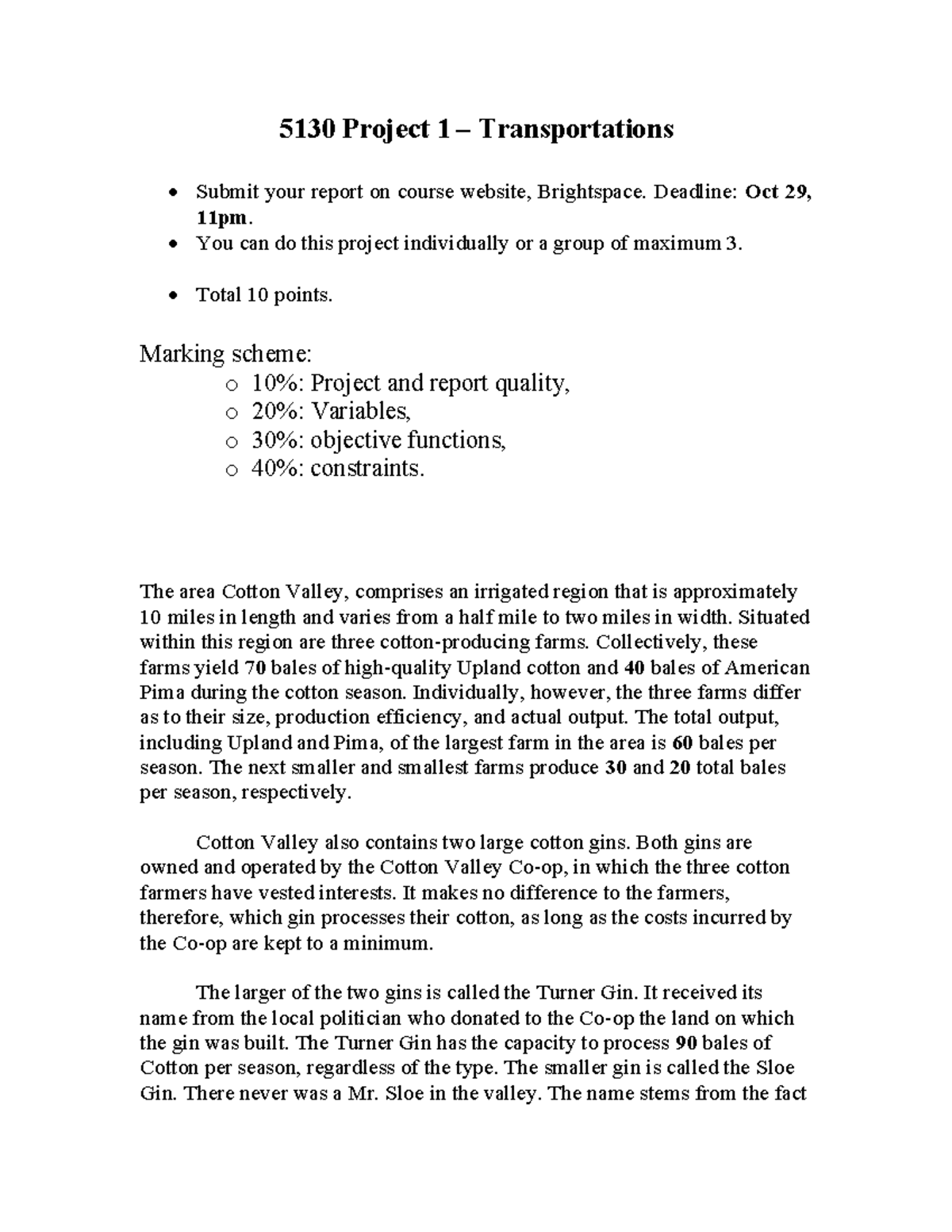 5130 Project 1 - Transportation Report Submission Guidelines - Studocu