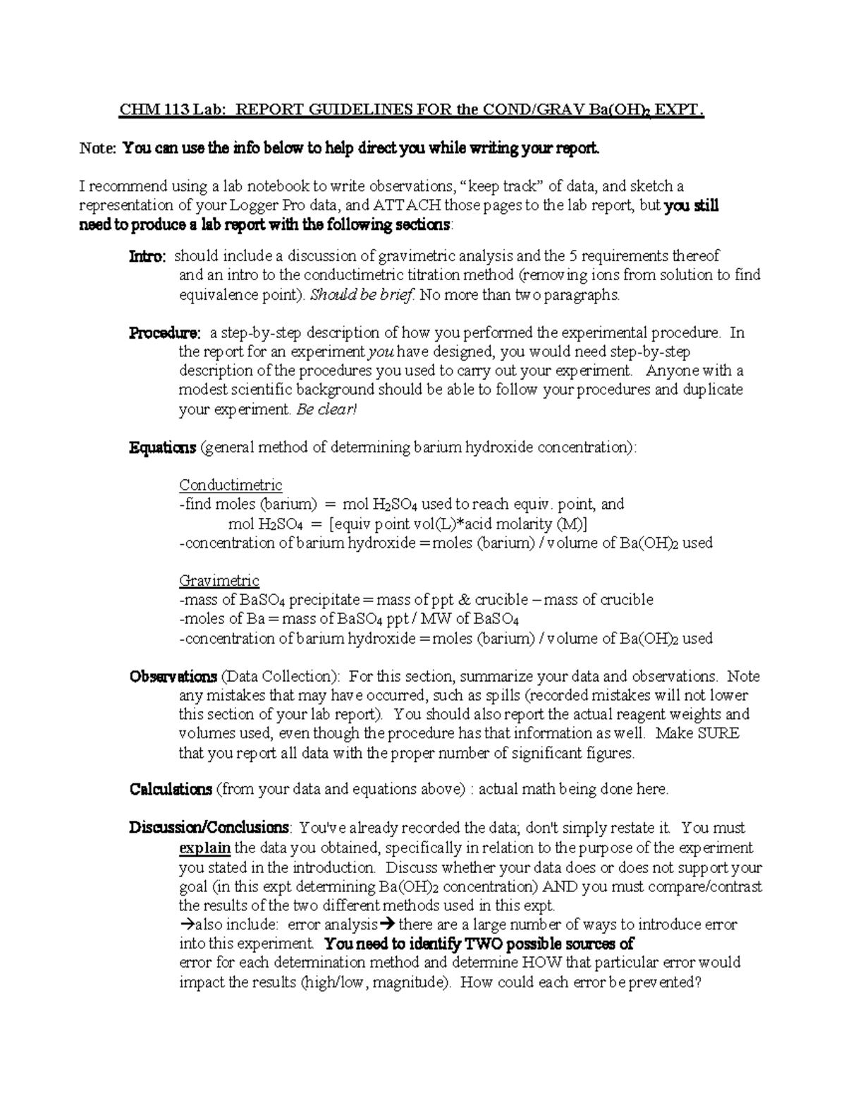 Lab Report Guide - CHM 113 Lab: REPORT GUIDELINES FOR the COND/GRAV Ba ...