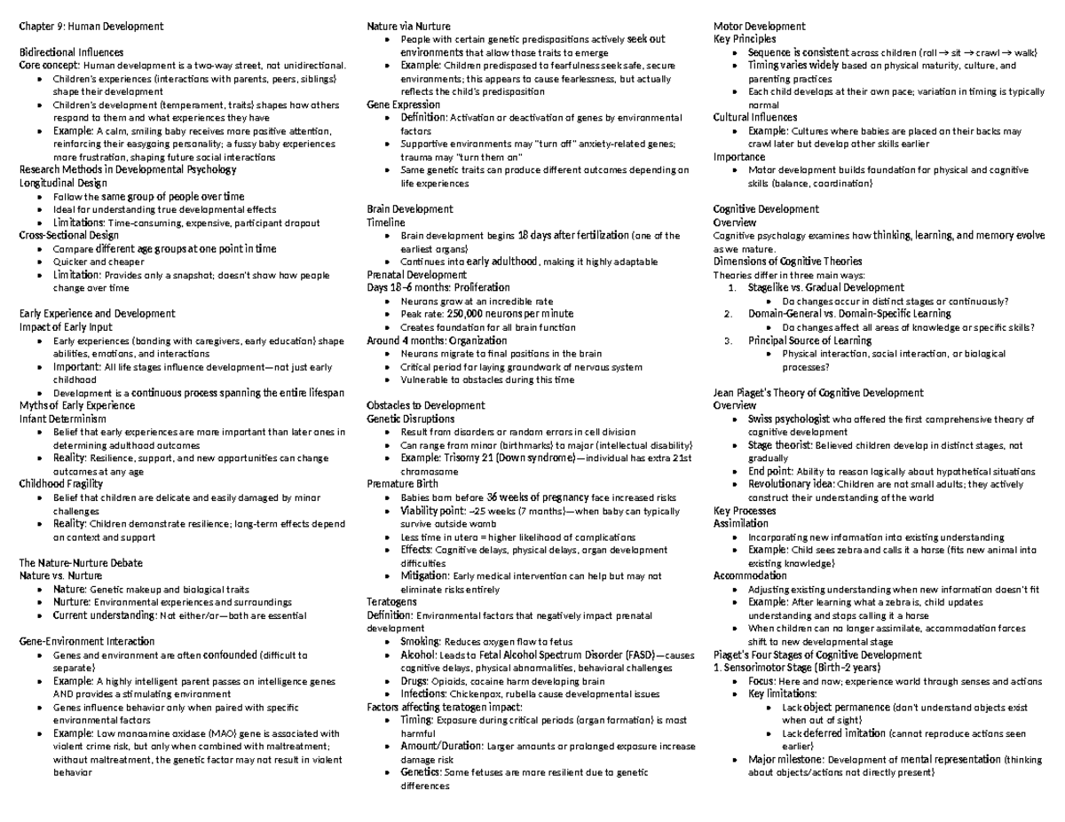 CH9 LEC Notes: Human Development and Influences - Studocu