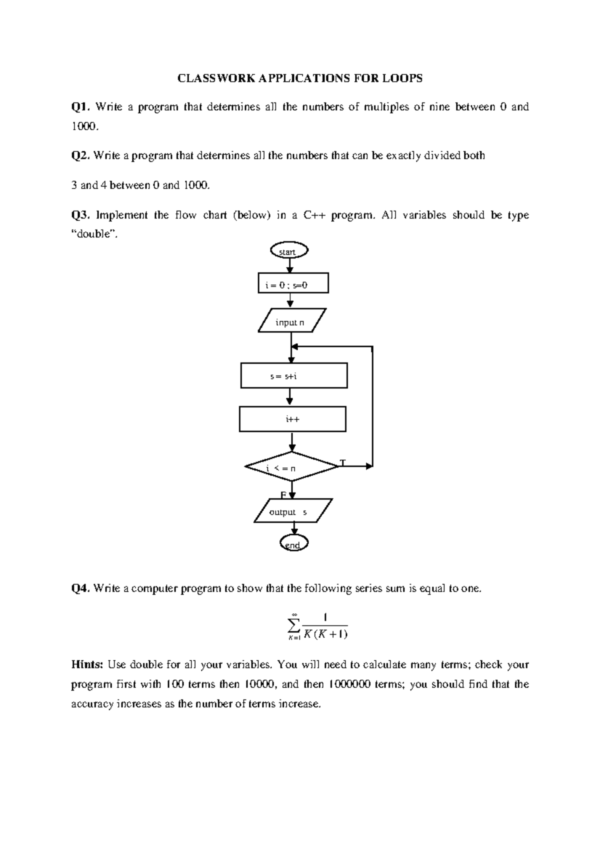 Applications 04 - Classwork on Loops and Programming Tasks - Studocu
