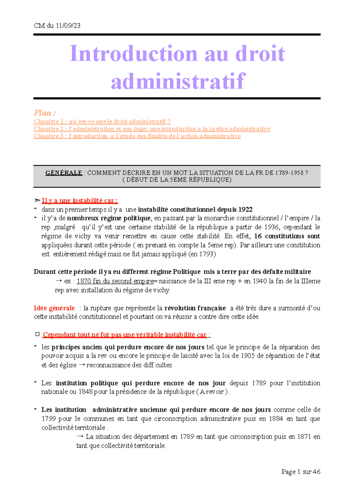 CM Chapitre 1: Introduction au Droit Administratif en France - Studocu