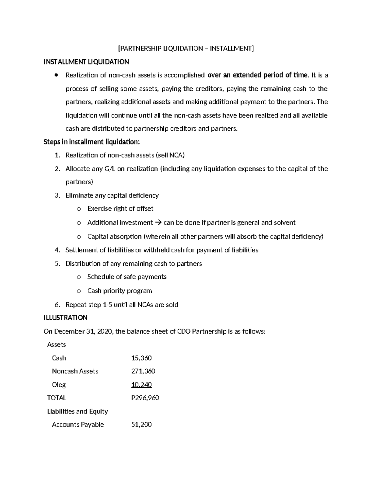Accounting FOR Special Transactions ( Partnership Liquidation ...