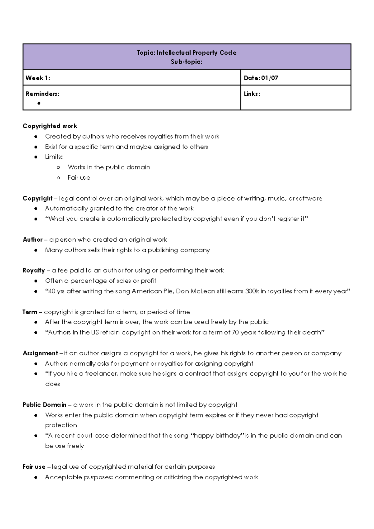 Intellectual Property Code (RA 8293) Week 1 Notes & Case Digests - Studocu
