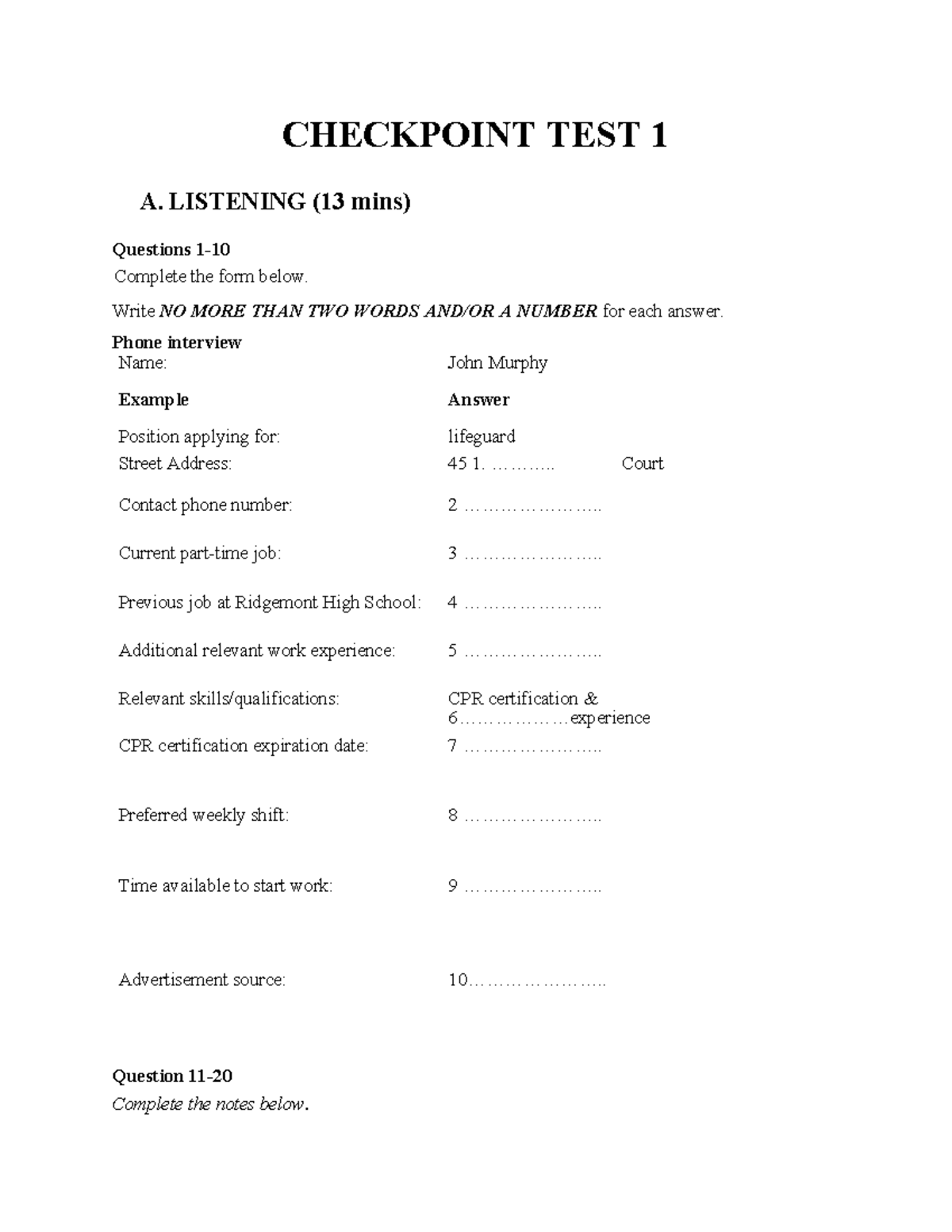 Checkpoint Test 1 - Listening & Reading Prep for IELTS - Studocu