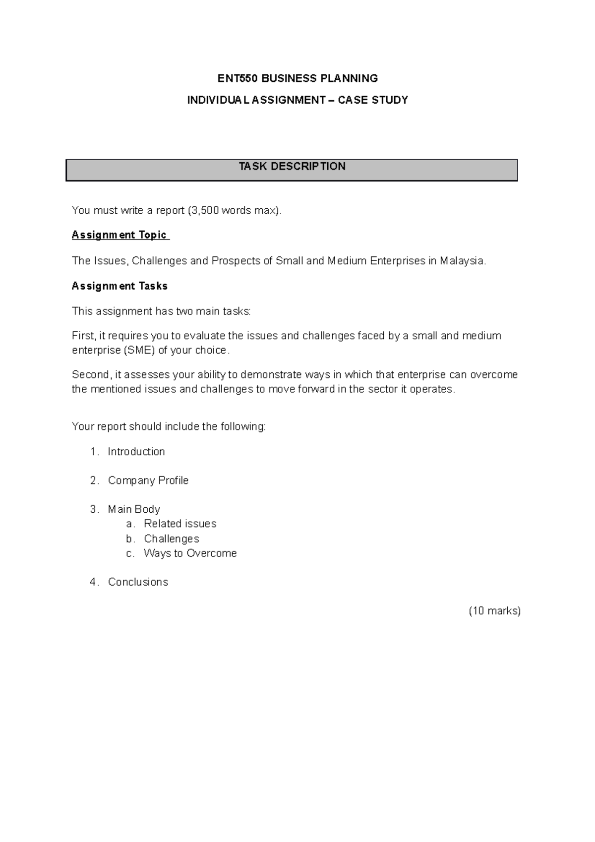 ENT550 Individual Assignment – Case Study on SMEs in Malaysia - Studocu