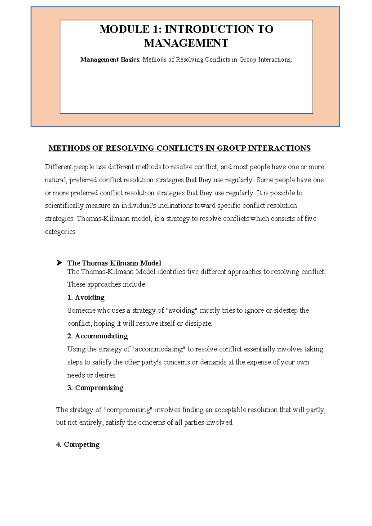 Conflict Resolution Strategies in Group Interactions - Module 1 - Studocu