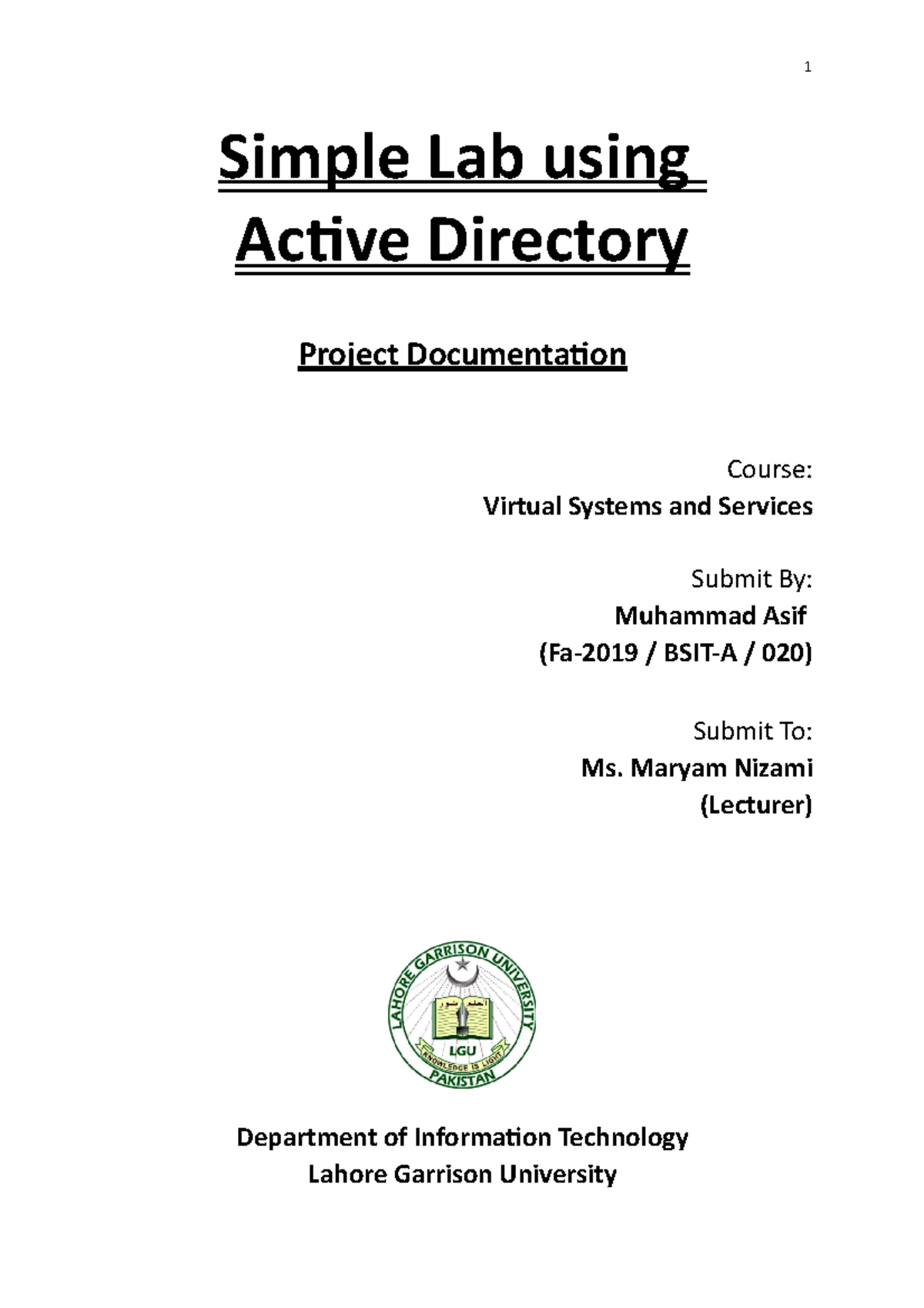 Project Documentation for Active Directory Lab (BSIT-A / Fa-2019) - Studocu
