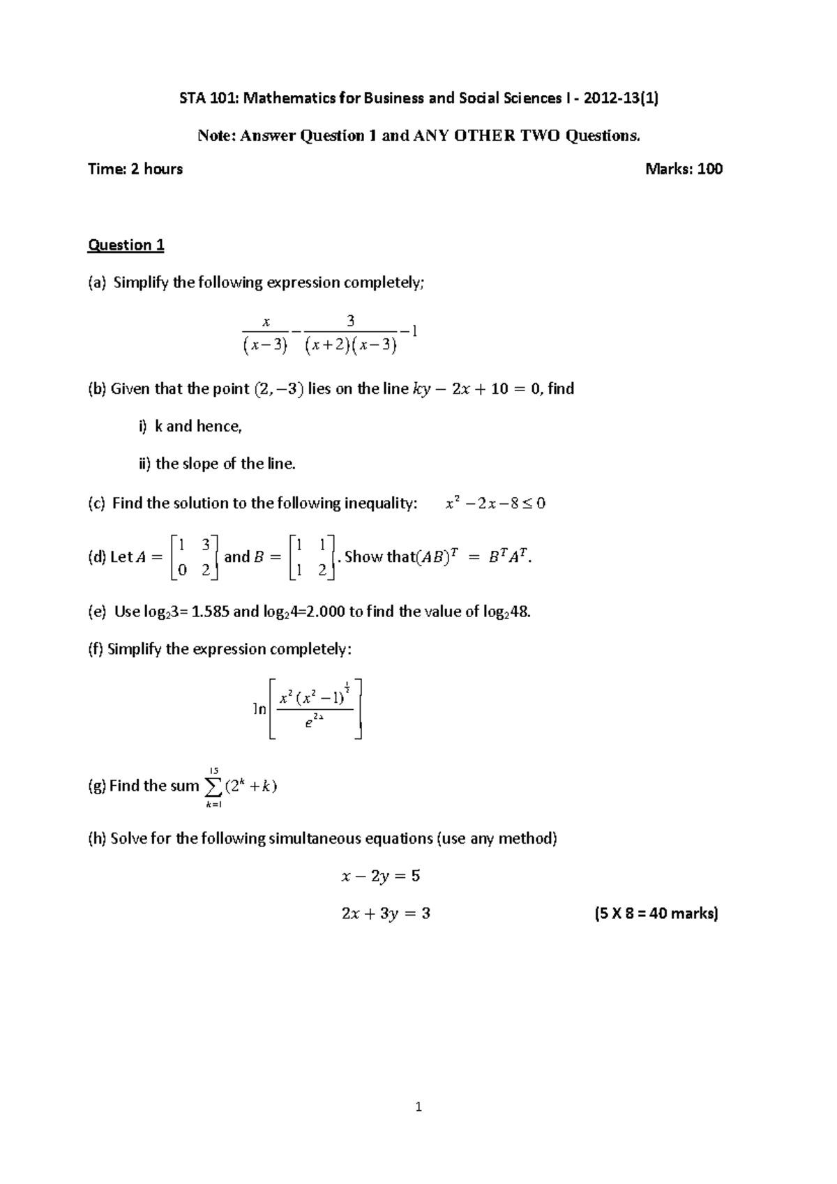 STA 101 Midterm Exam 2012 - Complete Solutions and Explanations - Studocu