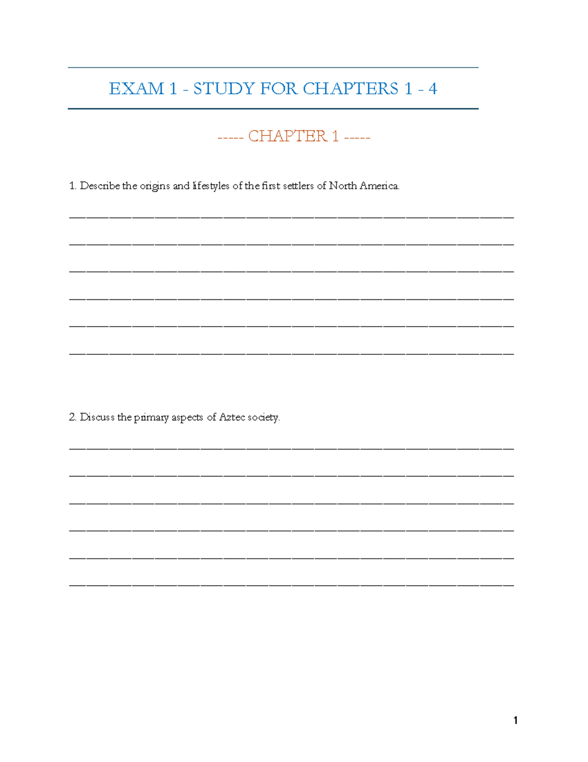 Exam 1 Study Guide for Chapters 1-4 (HIST 101) - Studocu