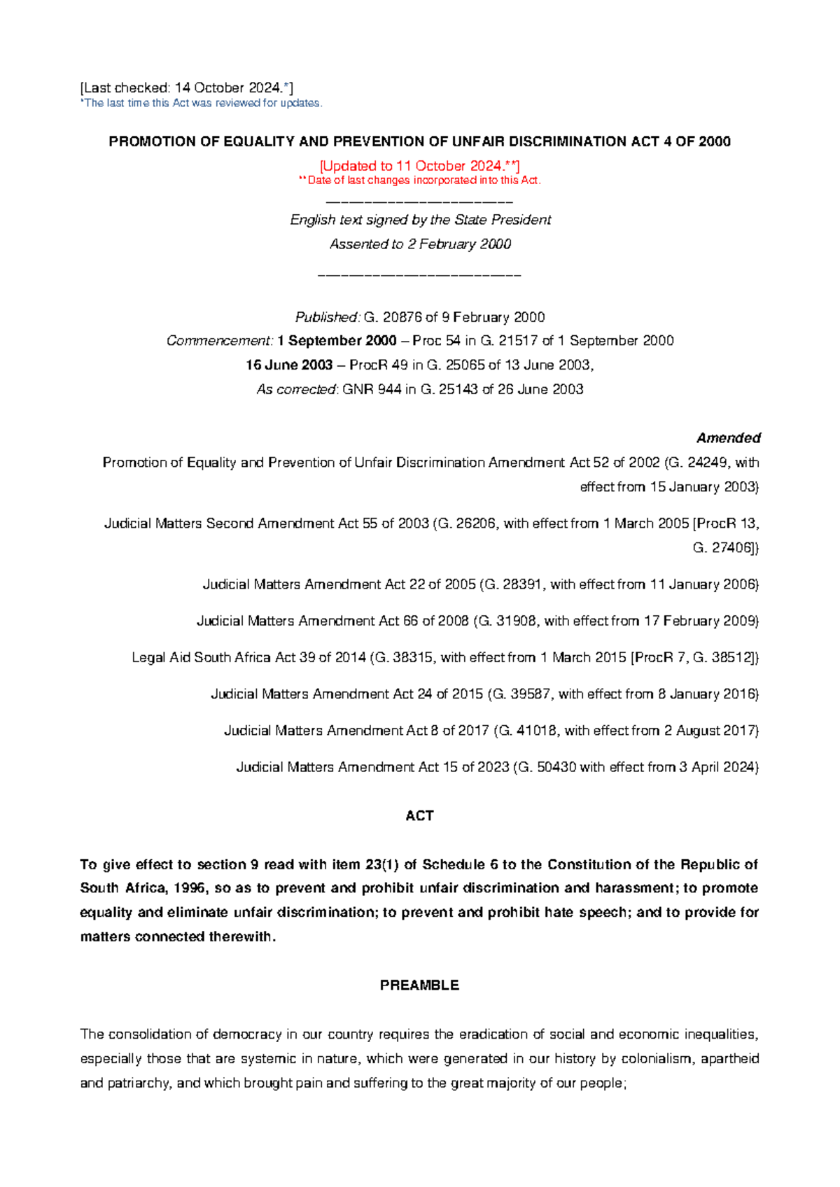 Promotion of Equality and Prevention of Unfair Discrimination Act 4 of ...