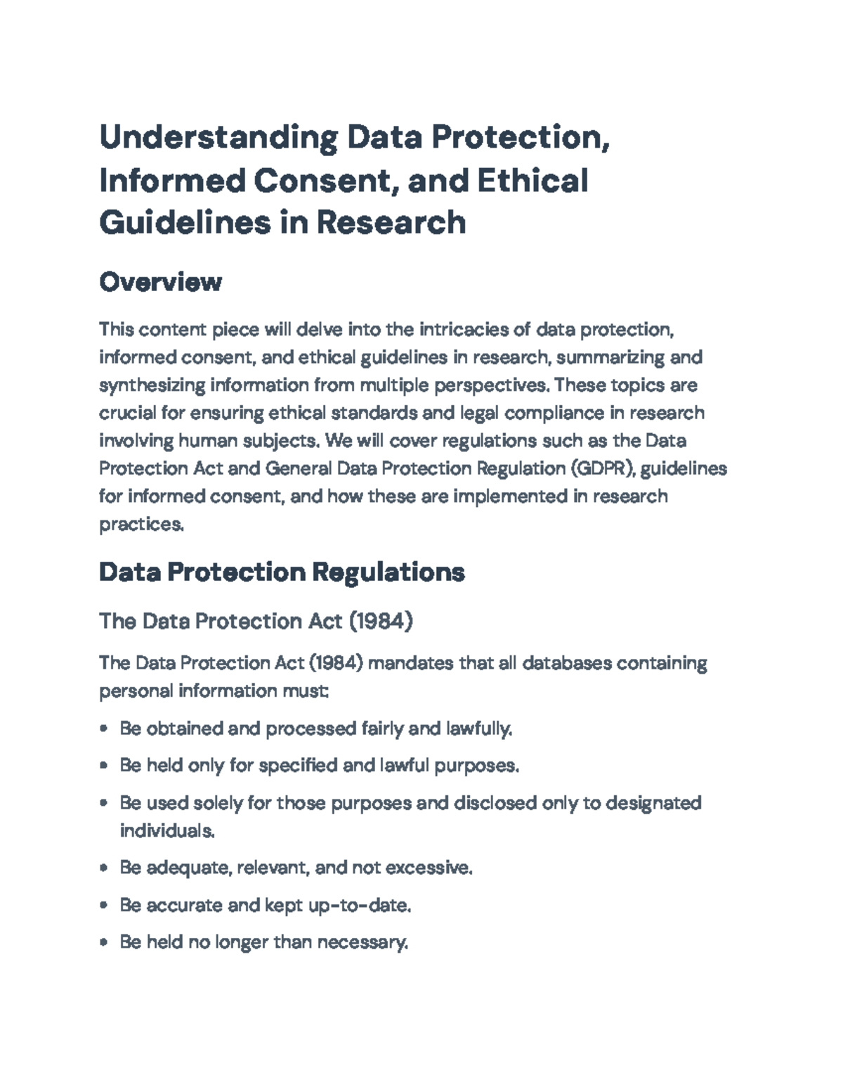 Data Protection, Informed Consent, and Ethical Guidelines in Research ...