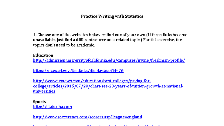 Using Statistics in Writing: Practice Exercise for Stats 1 - Studocu