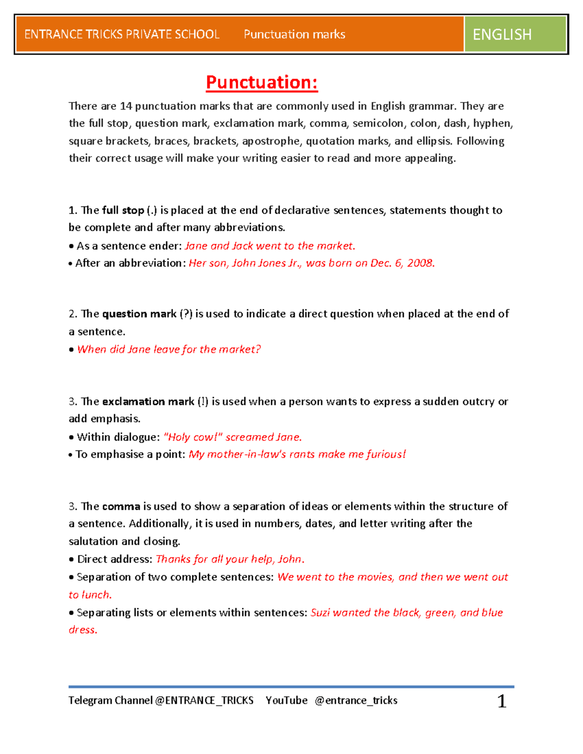 Punctuation Marks and Their Uses in English Grammar - Studocu