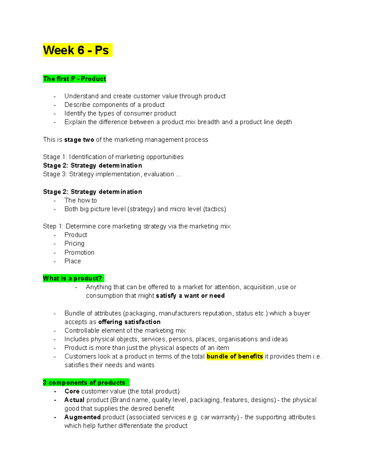 Mrktg Wk 6 onwards - Lecture notes Lectures 1 - week 6 - Week 6 - Ps ...