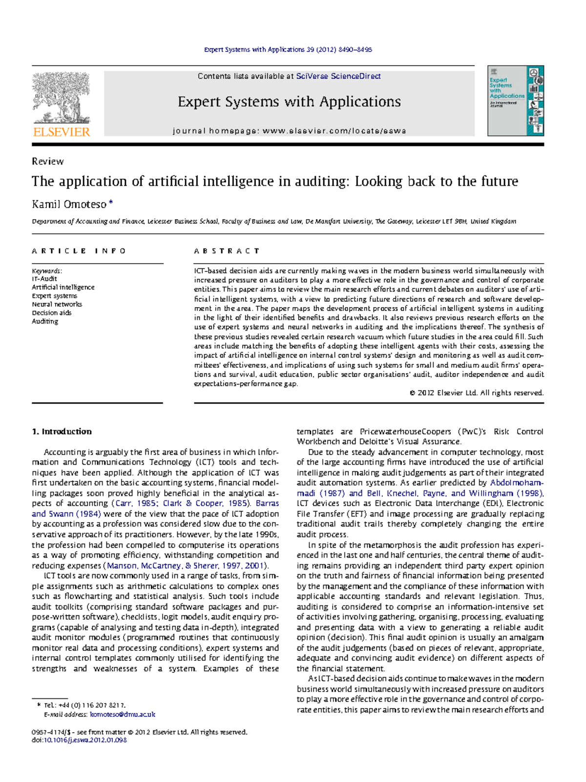 AI in Auditing: A Review of Expert Systems and Neural Networks - Studocu