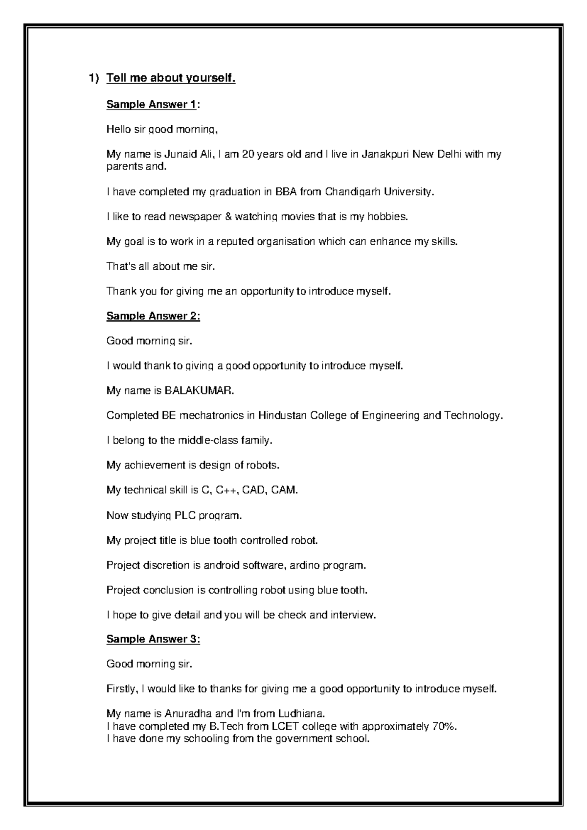 Interview Preparation Guide: Sample Answers and Strategies - Studocu