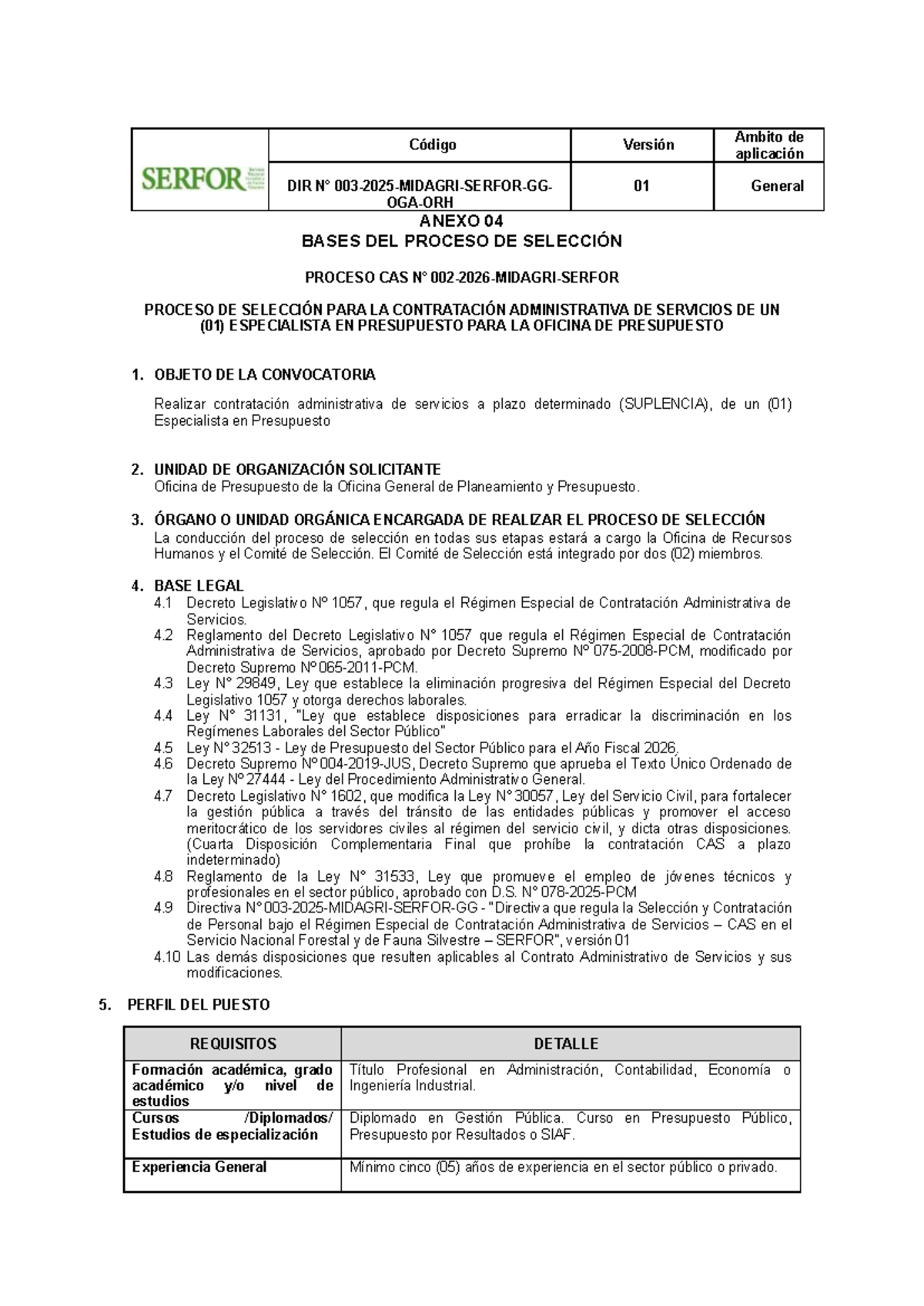 CAS 002-2026 - Bases del Proceso de Selección para Especialista en ...