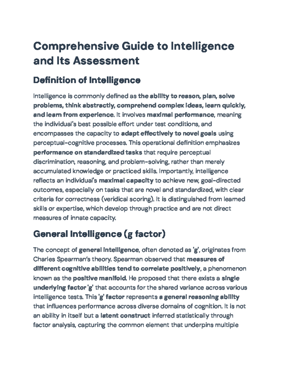 Comprehensive Overview of Intelligence Theories and Models (PSY 101 ...