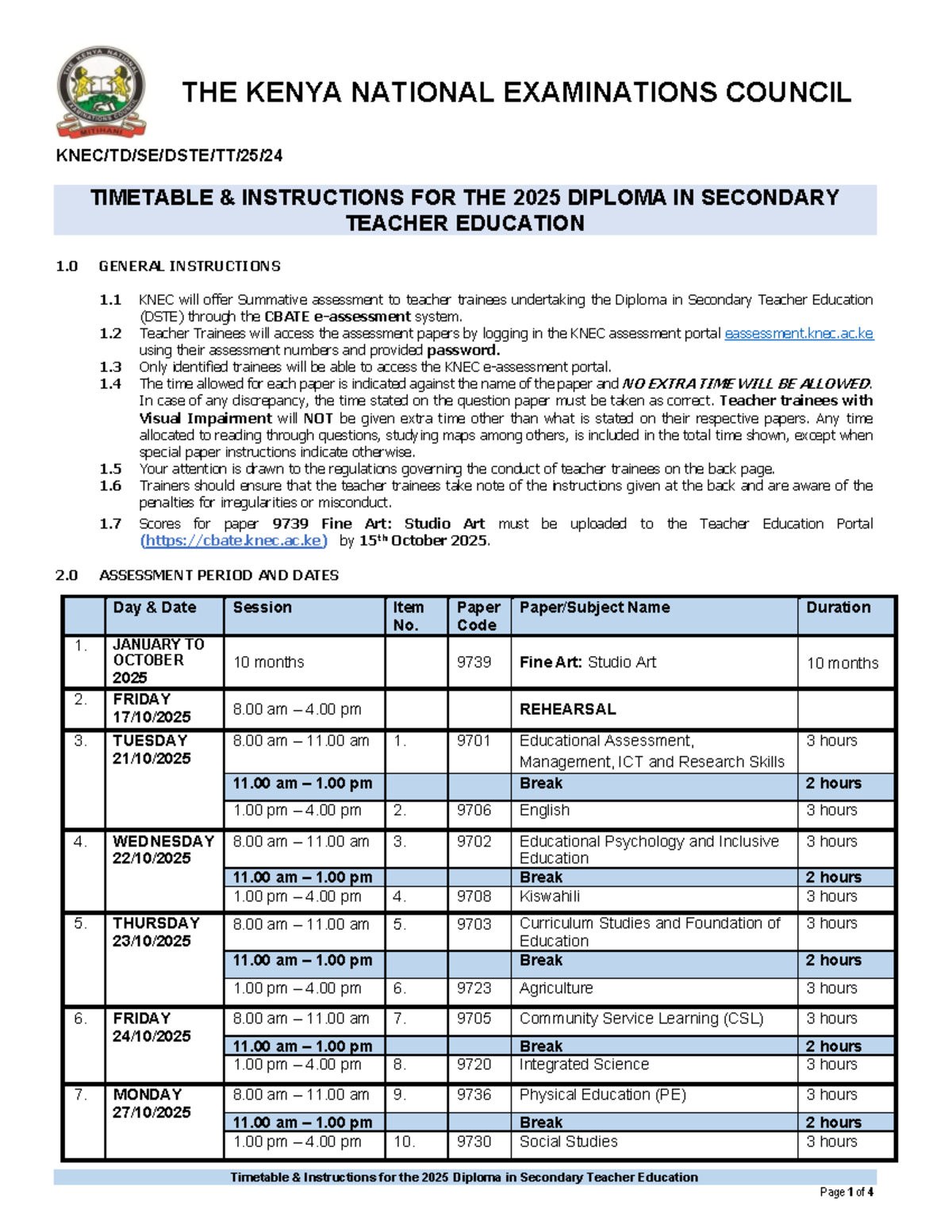 2025 DSTE Summative Assessment Timetable Instructions - Studocu