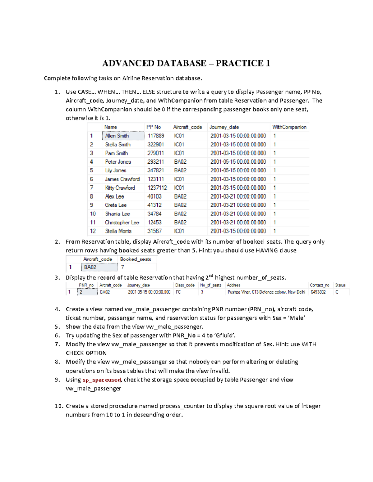 Advanced Database - Practice 1: Airline Reservation Queries and ...