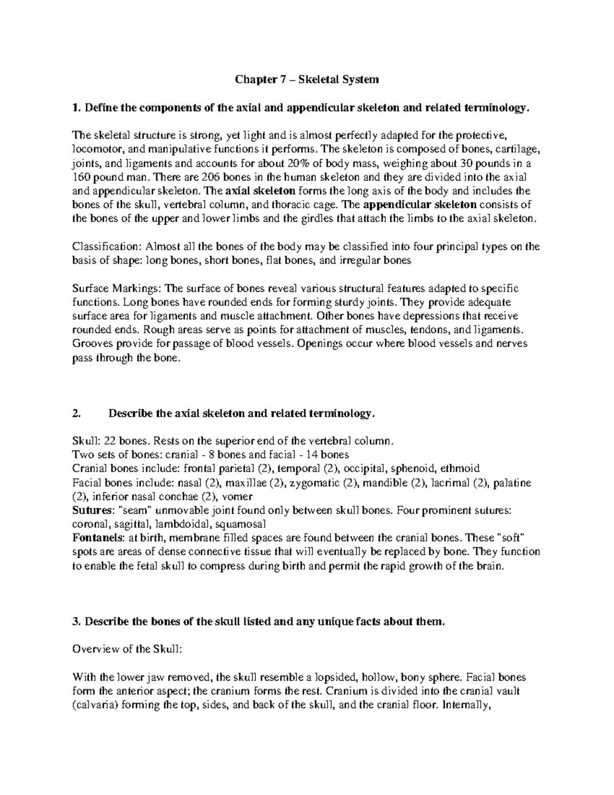 CH7 Notes - Anatomy & Physiology 1: Skeletal System Overview - Studocu