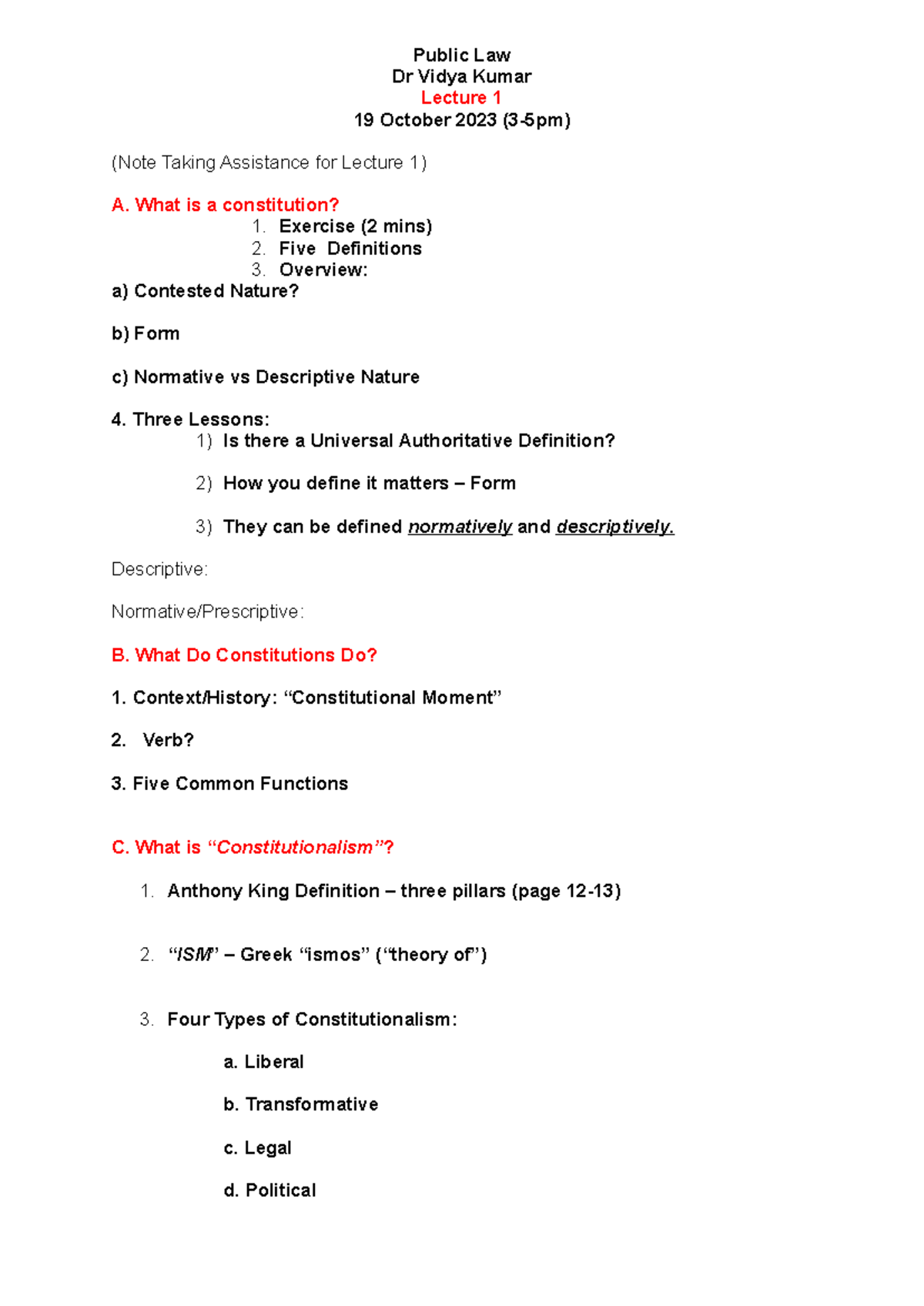 Public Law - Lecture 1 Notes (VK) on Constitutional Foundations - Studocu