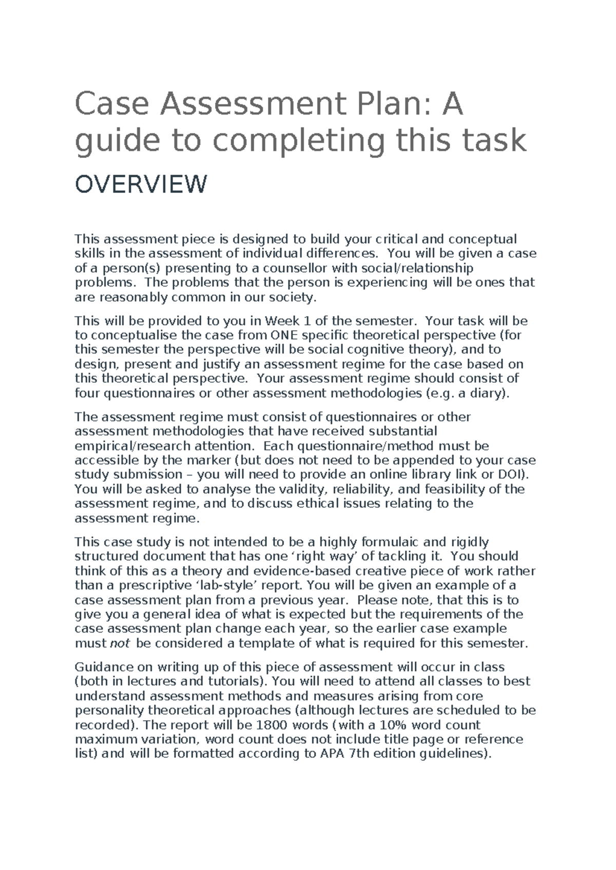Case Assessment Plan - guide to help - Case Assessment Plan: A guide to ...