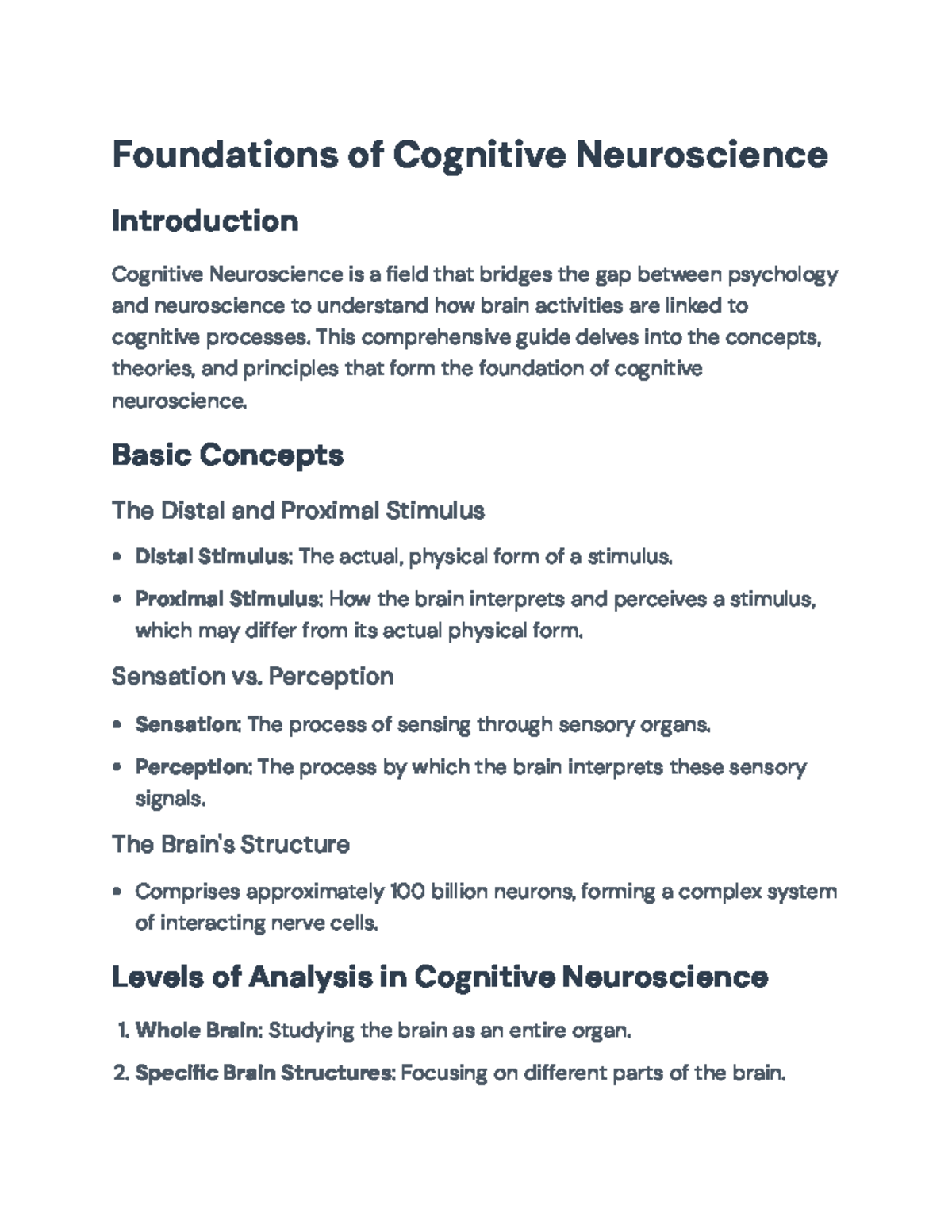 Foundations of Cognitive Neuroscience: Key Concepts and Theories ...